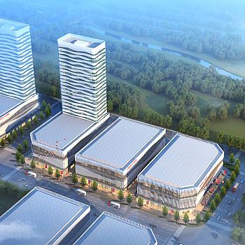 裝飾材料廠鳥瞰效果圖,廠房建筑方案效果圖制作